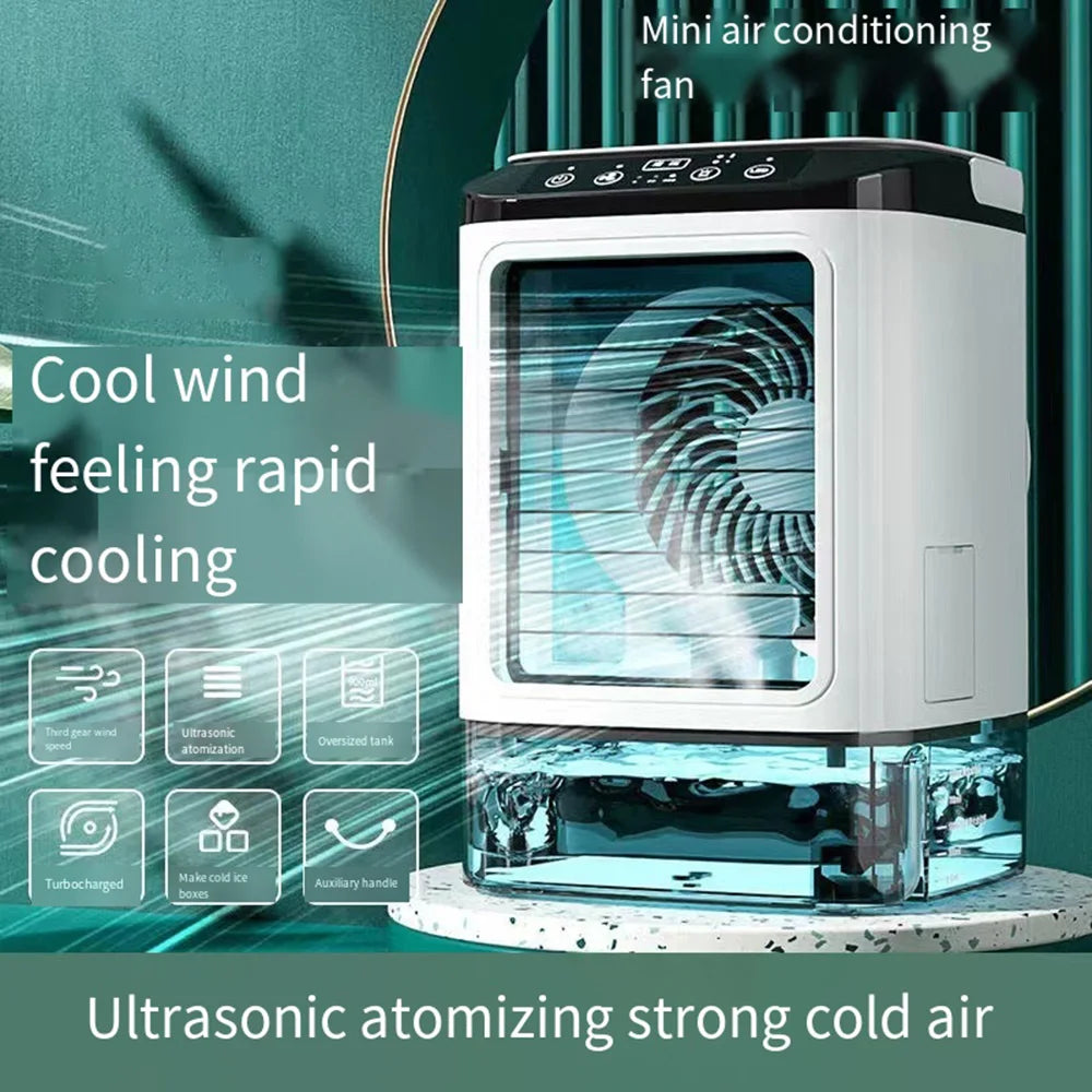 Przenośny Mini Klimatyzator USB – Wentylator Biurkowy z 3 Prędkościami Chłodzenia i LED Nocną Lampką, Chłodnica Powietrza do Domu, Biura i Kempingu |