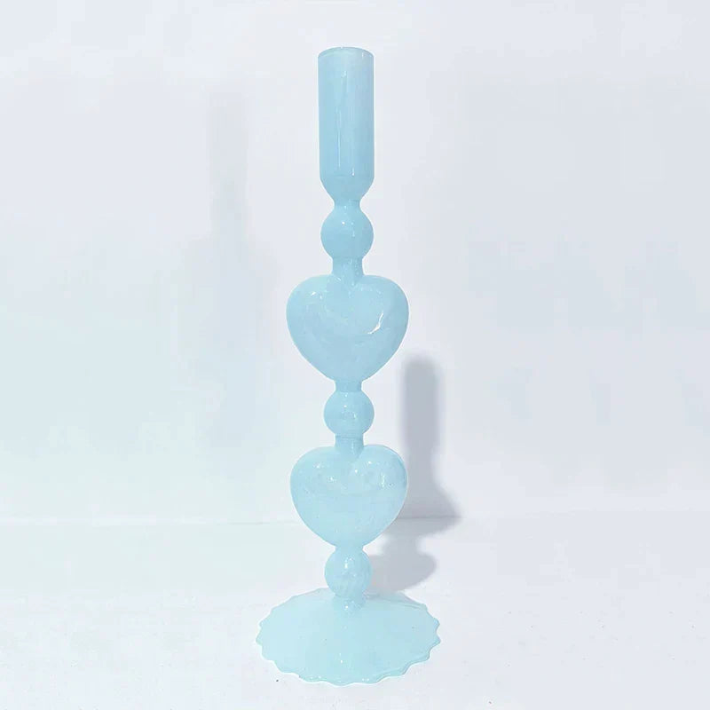 Retro Taper Candle Holder Czerwony Kształt Serca Szklany Świecznik Dekoracja Stołowa na Ślub Dom Party Wazon Szklany Dekoracja