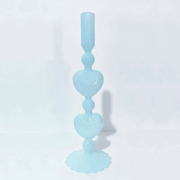 Retro Taper Candle Holder Czerwony Kształt Serca Szklany Świecznik Dekoracja Stołowa na Ślub Dom Party Wazon Szklany Dekoracja