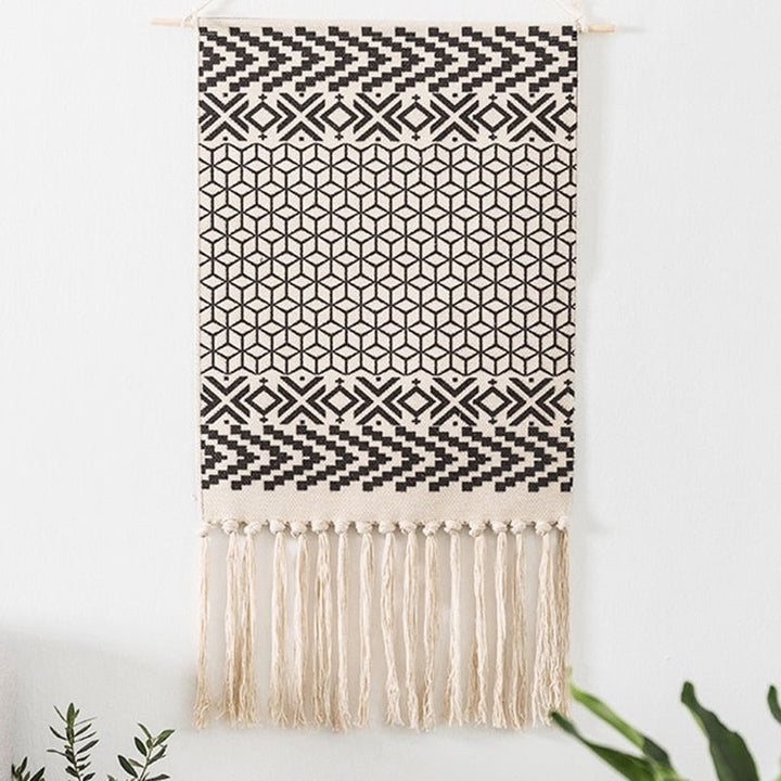 Boho Tkanina Ścienna, Makrama, Dekoracja Domu, Bawełnowy Frędzel, Ręcznie Wykonane, Tkane, Geometriczna Sztuka na Płótnie, Tkaniny na Tło