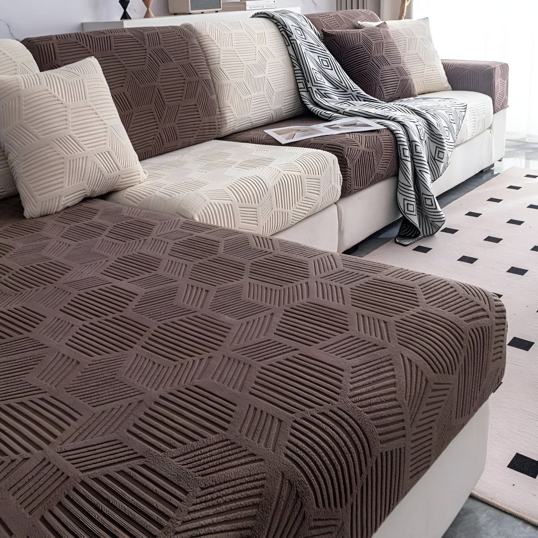 Pokrowiec na sofę Jacquard z geometrycznym wzorem – Miękki i przyjazny dla zwierząt | Idealny do ochrony i przytulnych przestrzeni życiowych |