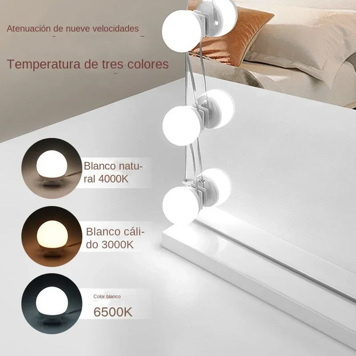 Glamora | Zestaw Oświetlenia LED do Lusterka Makijażowego | 10 Lamp w Stylu Hollywood | USB, Przyciemniane i 3 Tryby Kolorów