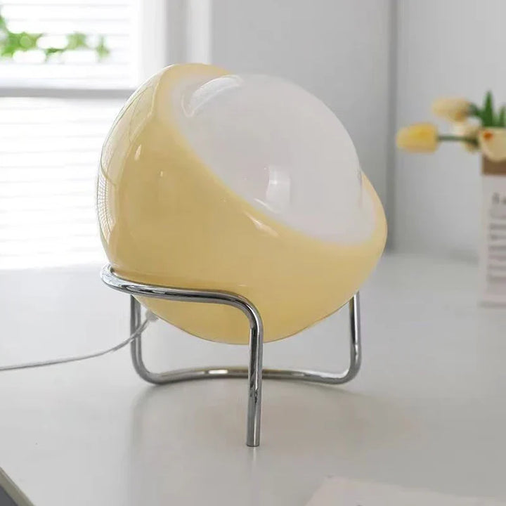 Lampa Stołowa Aurivio | Szkło i Stal Nierdzewna | Retro-Nordycki Design | LED Nocna Lampa Beżowa/Pomarańczowa | Ø21×H25 cm