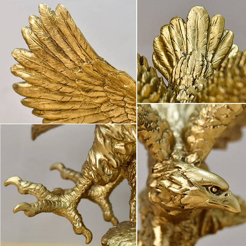 Figurka Orła Złotego z Żywicy - Artystyczny Model Zwierzęcia do Domu lub Biura - Feng Shui Dekoracyjna Figura