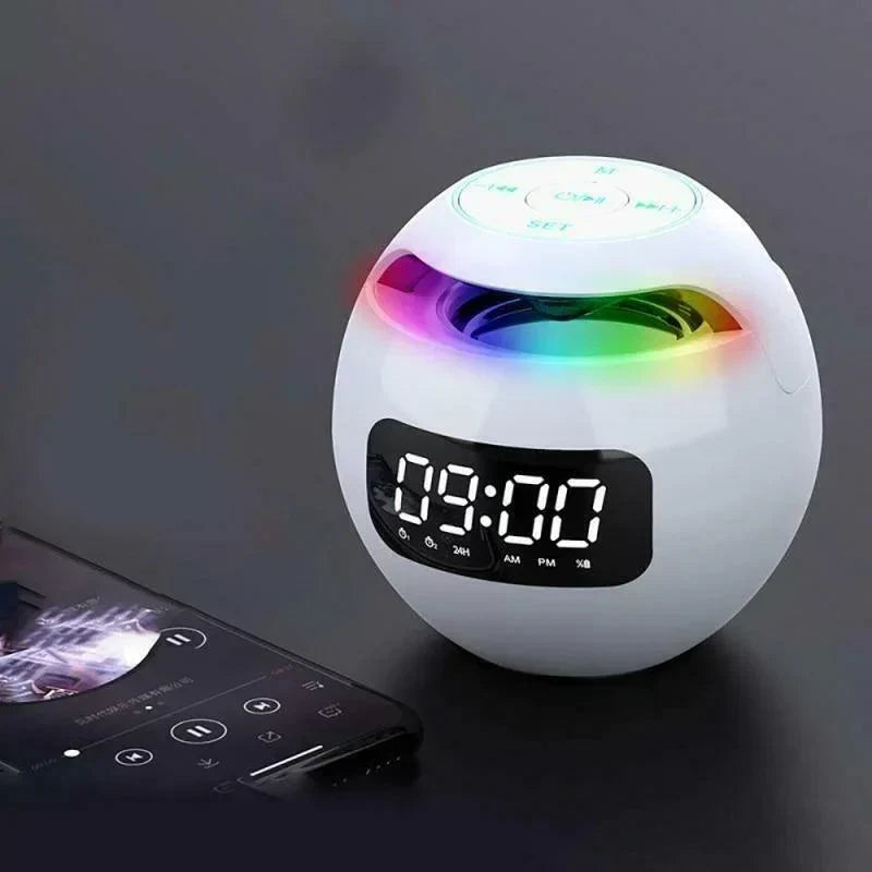 Zegar alarmowy z głośnikiem kulkowym | Bluetooth 5.0 | LED Nocna Lampa | Bateria 2200 mAh