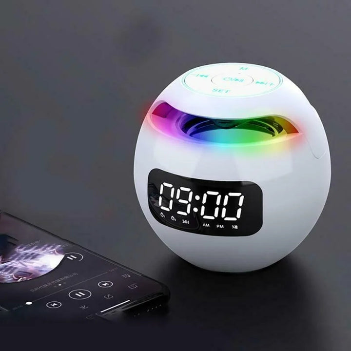 Cyfrowy zegar alarmowy LED z głośnikiem Bluetooth i kolorową lampką nocną – czujnik ruchu, ładowalny, dźwięk 5W