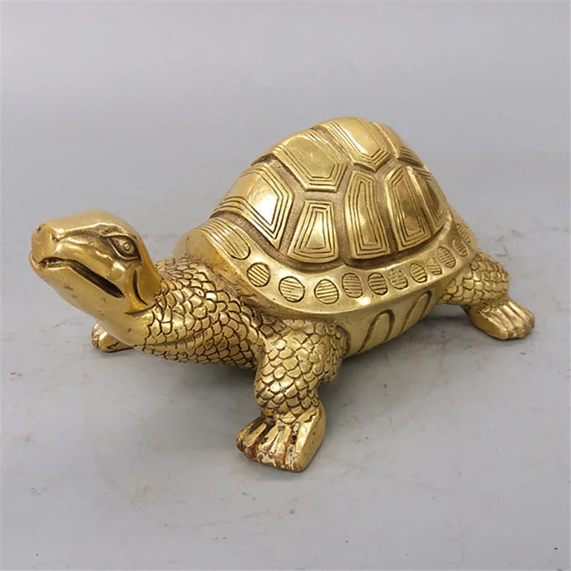 Mosiężna statuetka żółwia Feng Shui - szczęśliwa rzeźba zwierzęcia dla długowieczności - dekoracja do domu i biura, figurka, prezent, ornament do nauki