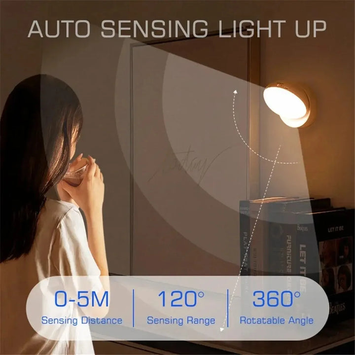 LumiFlex360 LED Nocna Lampa | Czujnik Ruchu | Obrót 360° | Ładowalna | Magnetyczna i Bezprzewodowa