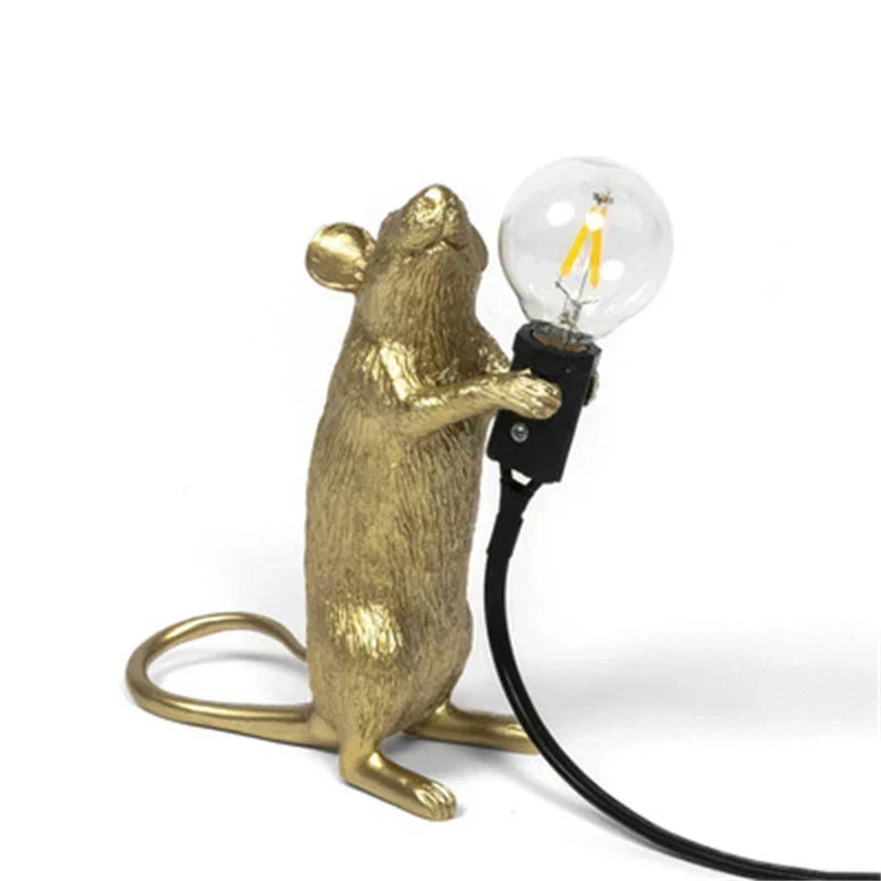 Nowoczesne lampy stołowe LED w kształcie zwierząt: nocne lampki z żywicy w kształcie szczura, kota i wiewiórki