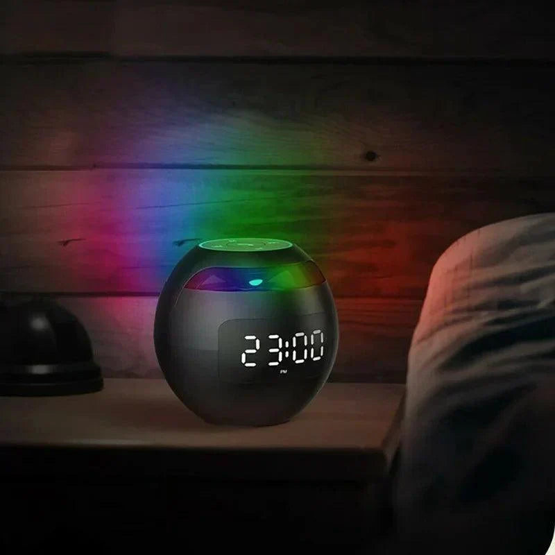 Zegar alarmowy z głośnikiem kulkowym | Bluetooth 5.0 | LED Nocna Lampa | Bateria 2200 mAh
