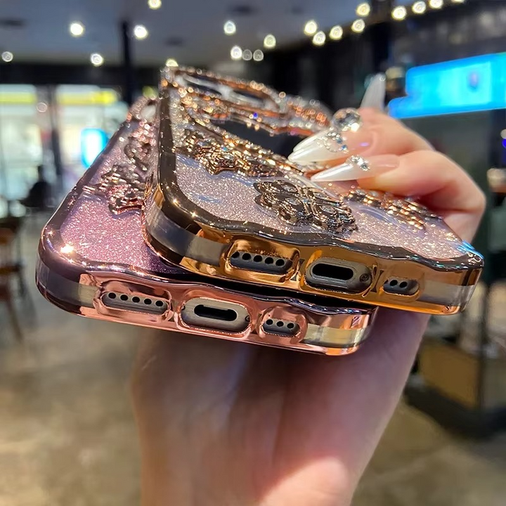 Etui z brokatem w kształcie motyla i lustrem dla iPhone&