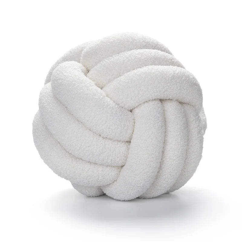 Poduszka dekoracyjna - Przytulna - Ręcznie wiązana kula - Owcza skóra