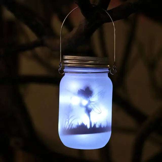 Lampion Wróżkowy ze Szkła - Solarna Lampa w Słoiku, IP65 Wodoodporna Lampa Wisząca na Zewnątrz