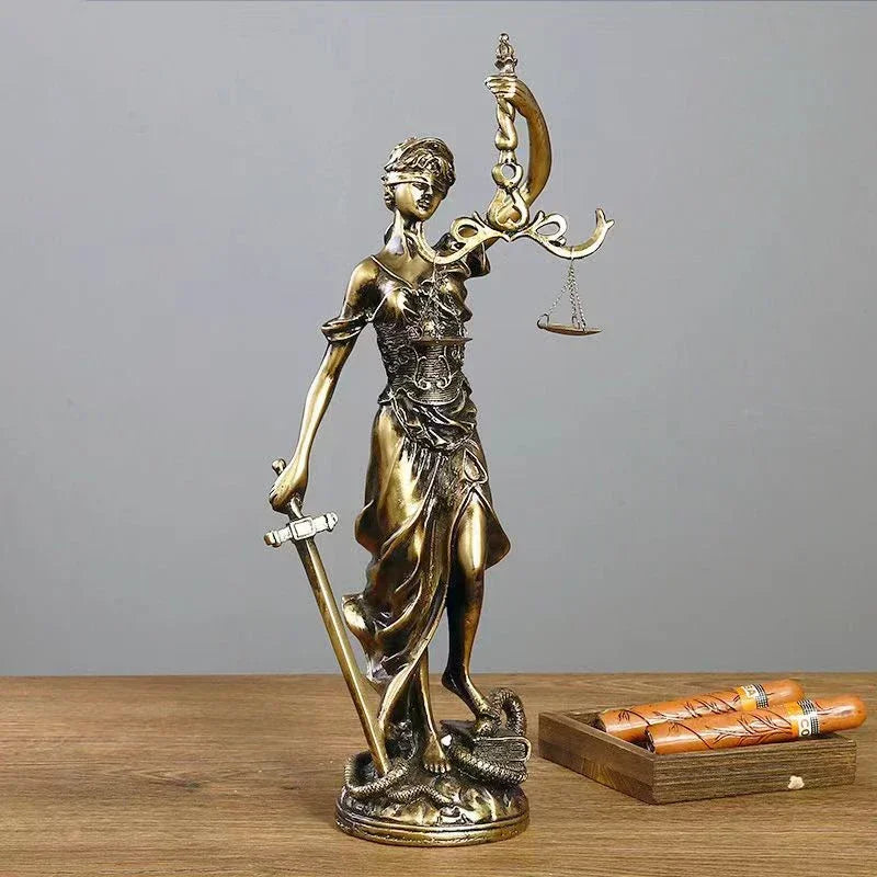 ERMAKOVA Europejska antyczna brązowa statua greckiej bogini sprawiedliwości, rzeźba Fair Angels z żywicy, ozdoby, dekoracja domu, prezent