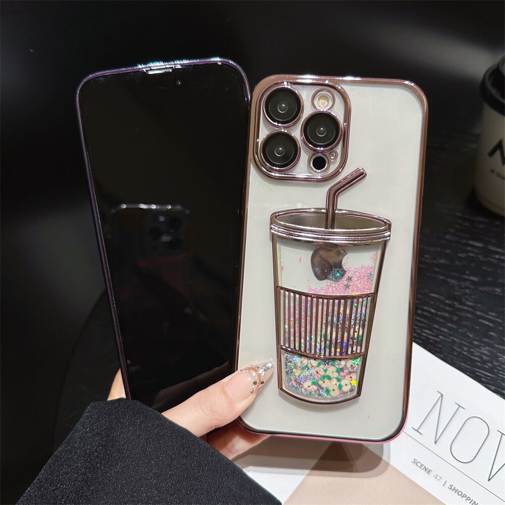 Etui na iPhone z Kubkiem Napojów w Brokacie