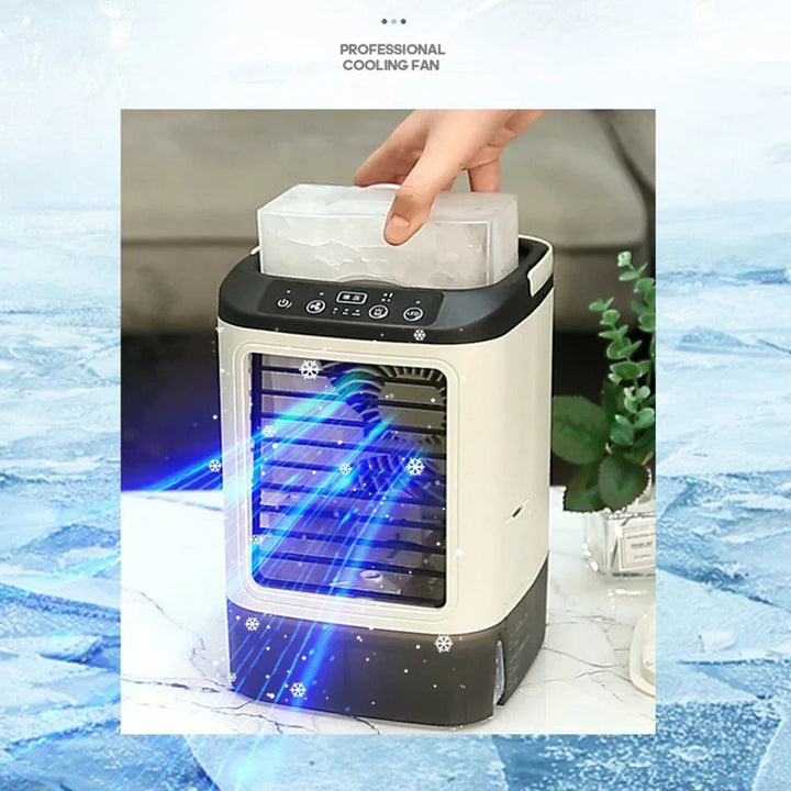Przenośny Mini Klimatyzator USB – Wentylator Biurkowy z 3 Prędkościami Chłodzenia i LED Nocną Lampką, Chłodnica Powietrza do Domu, Biura i Kempingu |