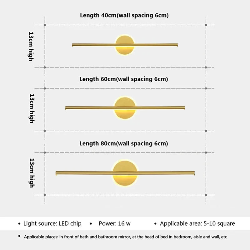 Lampa Ścienna LED LineaLux | Czarna i Złota | 40/60/80 cm | Ciepłe, Zimne i Trójkolorowe Światło | Nowoczesne Oświetlenie Lustra i Ściany