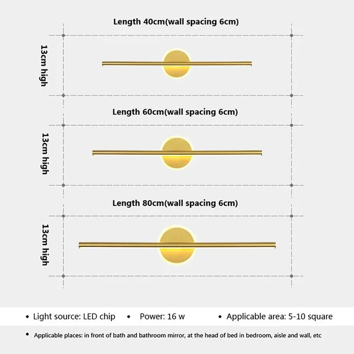 Lampa Ścienna LED LineaLux | Czarna i Złota | 40/60/80 cm | Ciepłe, Zimne i Trójkolorowe Światło | Nowoczesne Oświetlenie Lustra i Ściany