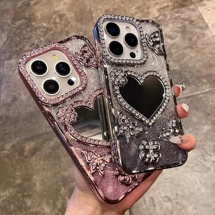 Etui z brokatem w kształcie motyla i lustrem dla iPhone&