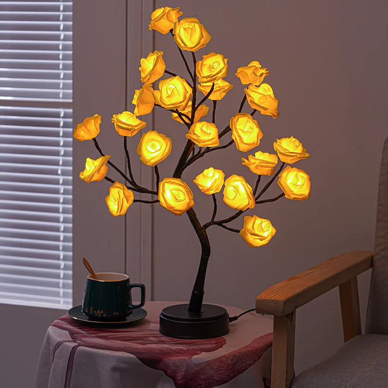RGB Różowe Kwiatowe Lampki Choinkowe 24LED USB Bateria Lampka Stołowa Bajkowa Nocna Lampka Dekoracyjna na Przyjęcia, Boże Narodzenie, Ślub, Sypialnia
