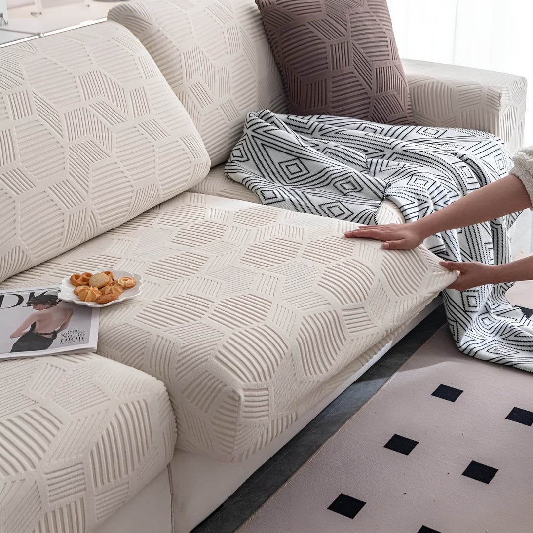 Pokrowiec na sofę Jacquard z geometrycznym wzorem – Miękki i przyjazny dla zwierząt | Idealny do ochrony i przytulnych przestrzeni życiowych |