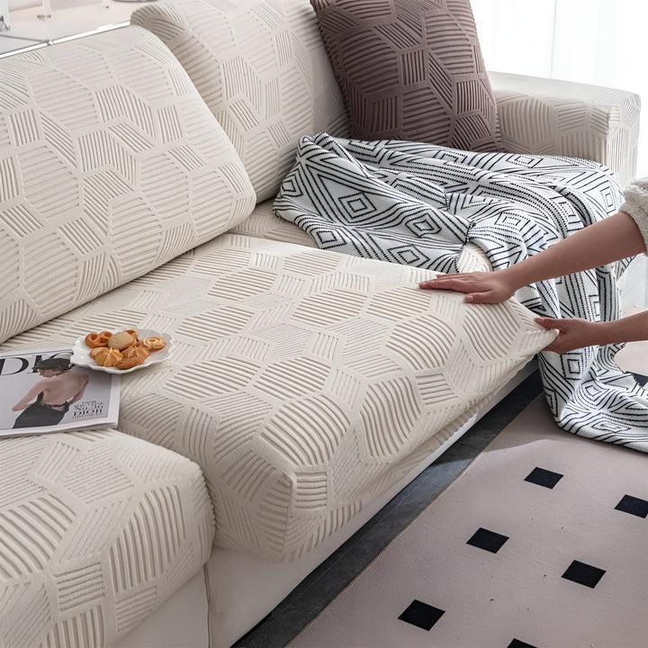 Pokrowiec na sofę Jacquard z geometrycznym wzorem – Miękki i przyjazny dla zwierząt | Idealny do ochrony i przytulnych przestrzeni życiowych |