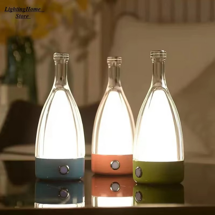 Lampa biurkowa w kształcie butelki wina z głośnikiem Bluetooth – Ładowalne nowoczesne nocne światło