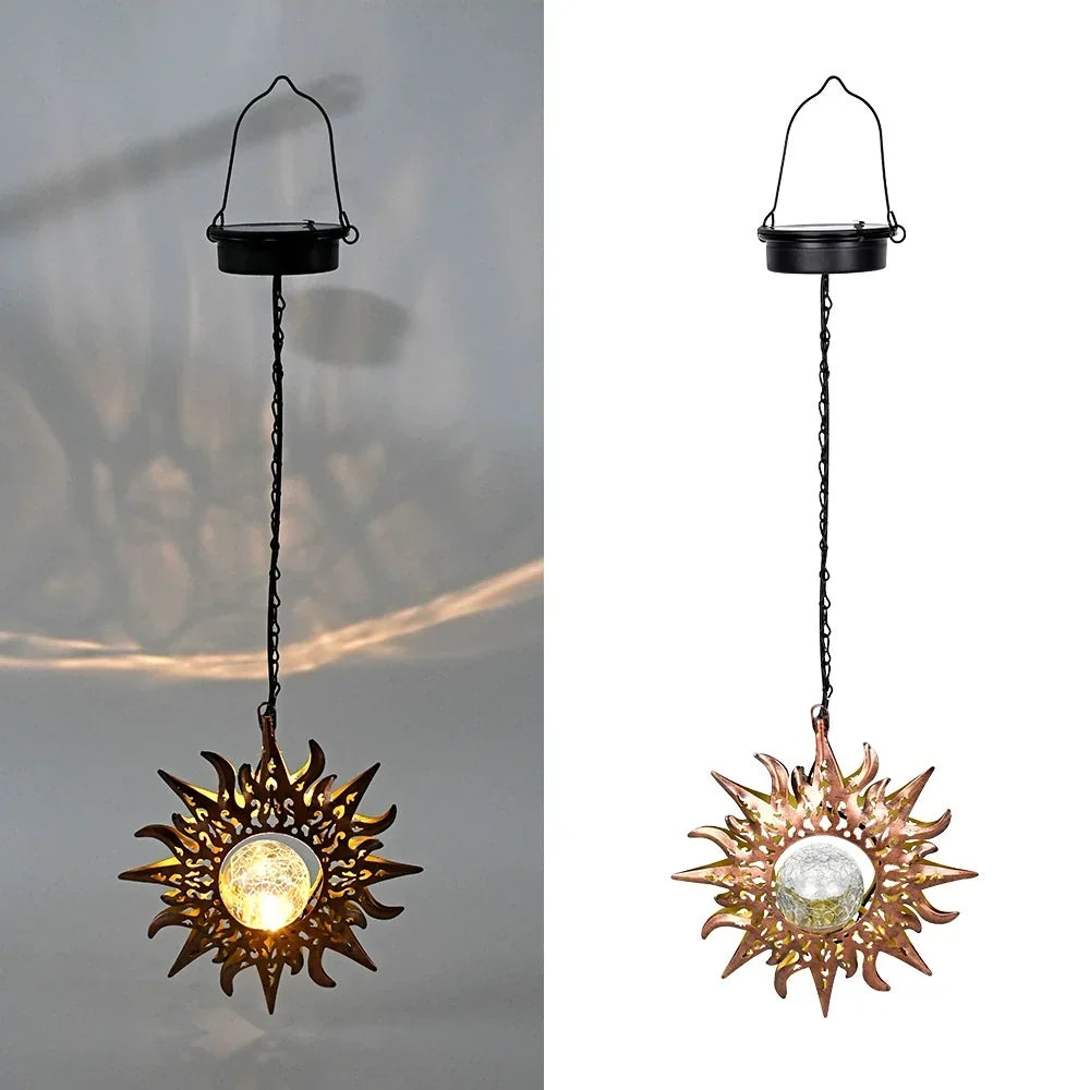 Słoneczna Lampa Wisząca Zewnętrzna Wodoodporna Lampa Projektorowa do Ogrodu, Żelazna Pusta Lampa Nocna