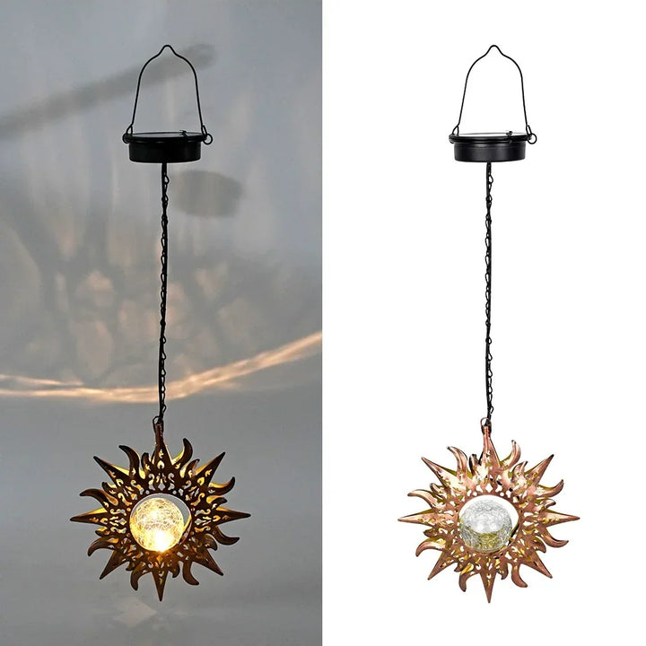 Słoneczna Lampa Wisząca Zewnętrzna Wodoodporna Lampa Projektorowa do Ogrodu, Żelazna Pusta Lampa Nocna