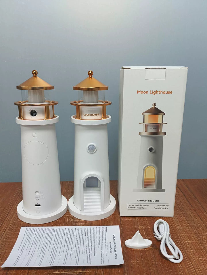 Lampka Projekcyjna Latarnia Morska z Bluetooth, Ambientowe Światło Nocne, Zdalnie Sterowana Lampa Stołowa z Czujnikiem Ruchu