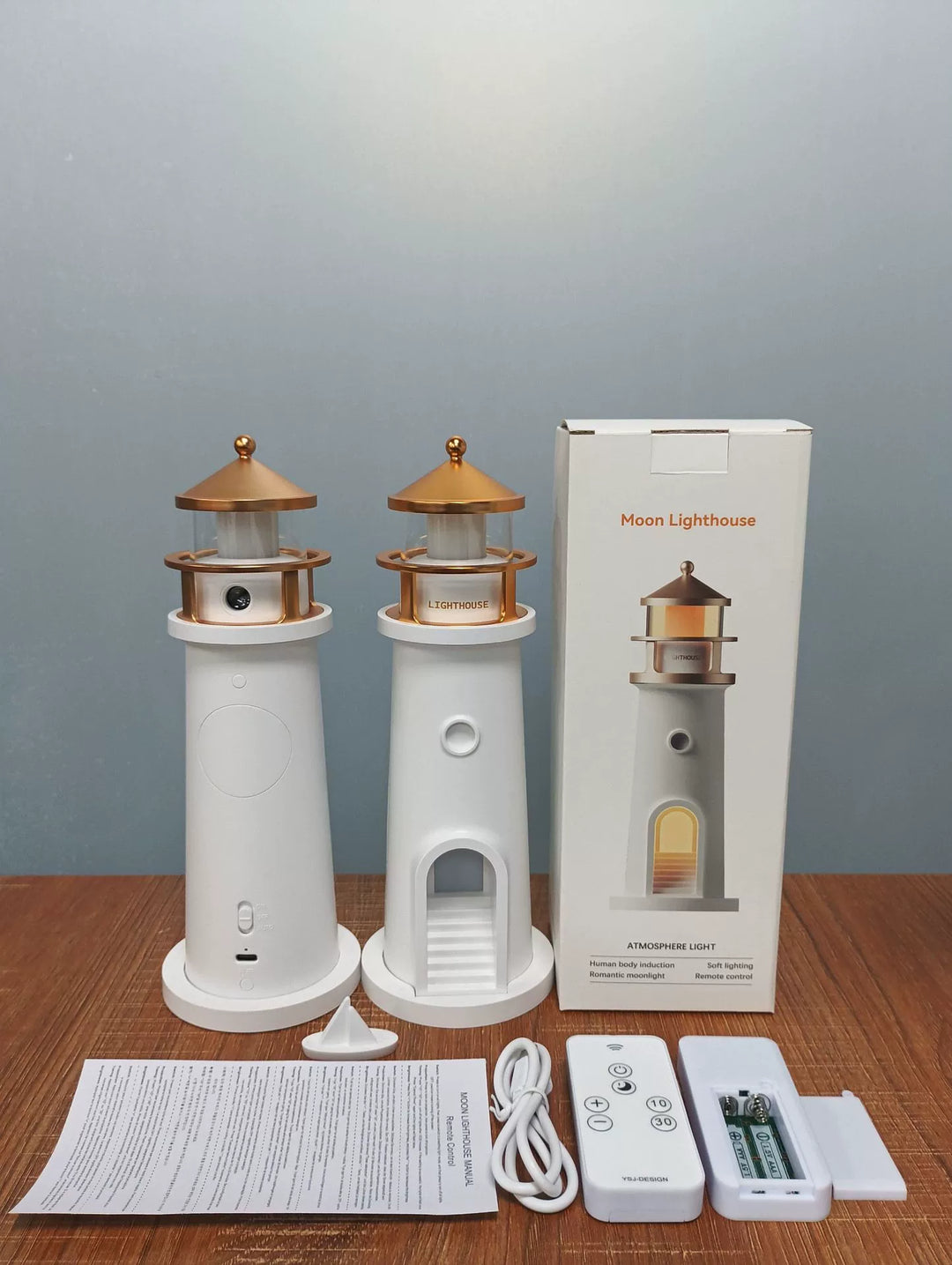 Lampka Projekcyjna Latarnia Morska z Bluetooth, Ambientowe Światło Nocne, Zdalnie Sterowana Lampa Stołowa z Czujnikiem Ruchu