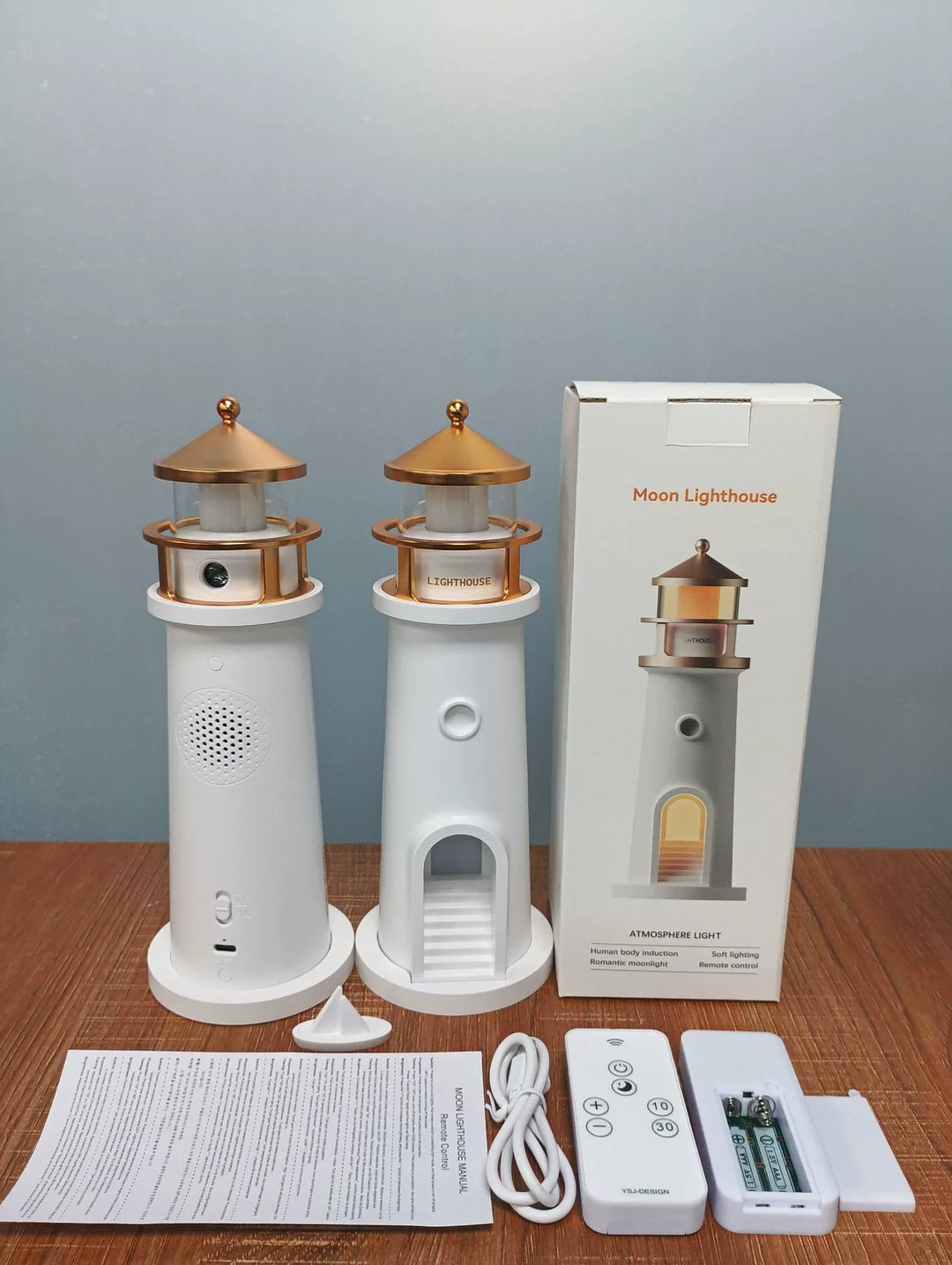 Lampka Projekcyjna Latarnia Morska z Bluetooth, Ambientowe Światło Nocne, Zdalnie Sterowana Lampa Stołowa z Czujnikiem Ruchu