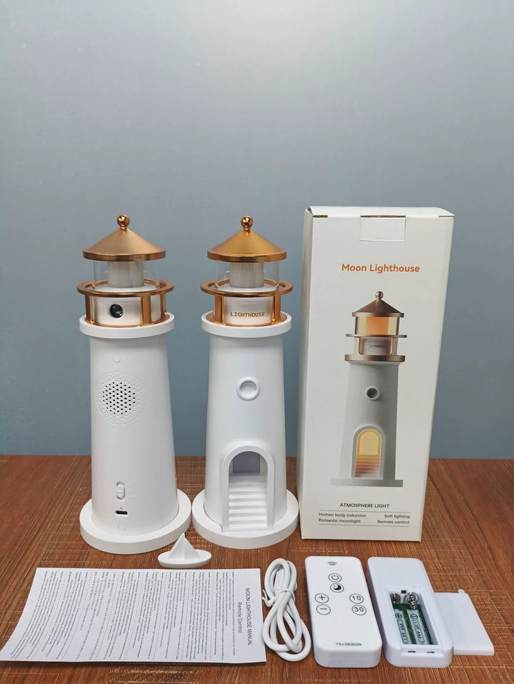 Lampka Projekcyjna Latarnia Morska z Bluetooth, Ambientowe Światło Nocne, Zdalnie Sterowana Lampa Stołowa z Czujnikiem Ruchu