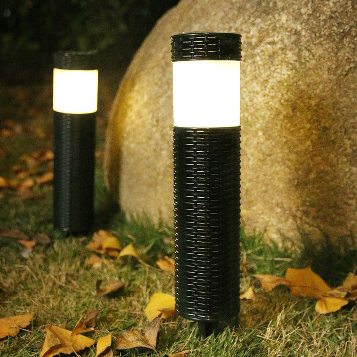 Zewnętrzna Słoneczna Rattanowa Cylindryczna Lampa LED do Ogrodu i Terenów Zielonych