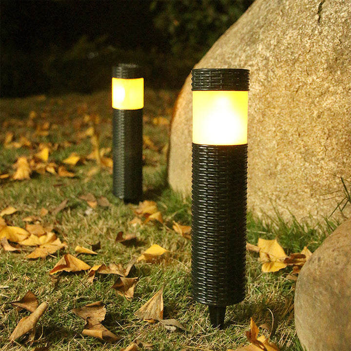 Zewnętrzna Słoneczna Rattanowa Cylindryczna Lampa LED do Ogrodu i Terenów Zielonych
