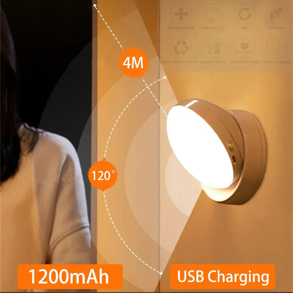 LumiFlex360 LED Nocna Lampa | Czujnik Ruchu | Obrót 360° | Ładowalna | Magnetyczna i Bezprzewodowa
