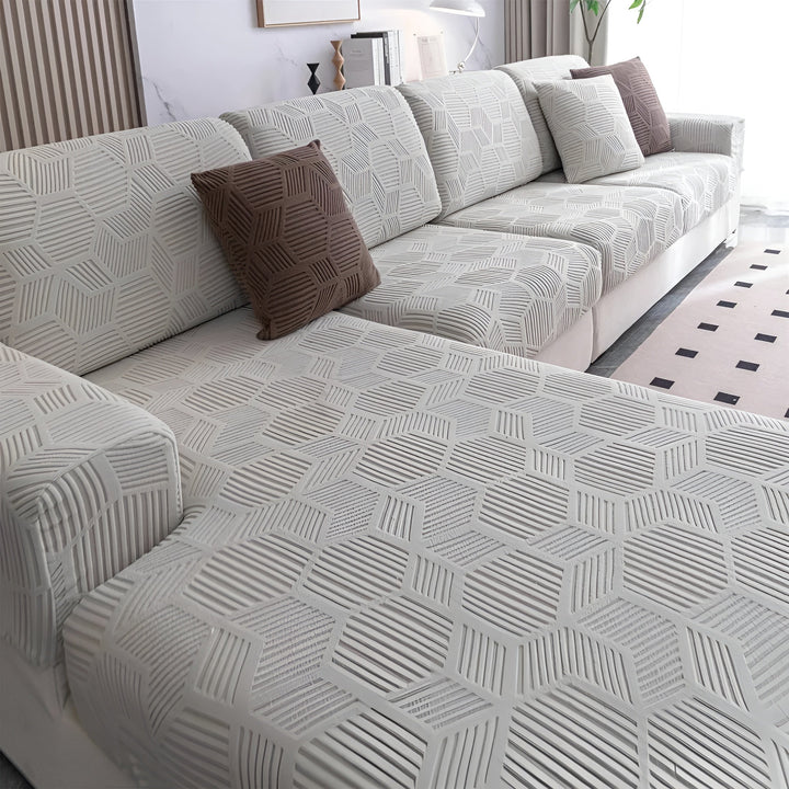 Pokrowiec na sofę Jacquard z geometrycznym wzorem – Miękki i przyjazny dla zwierząt | Idealny do ochrony i przytulnych przestrzeni życiowych |