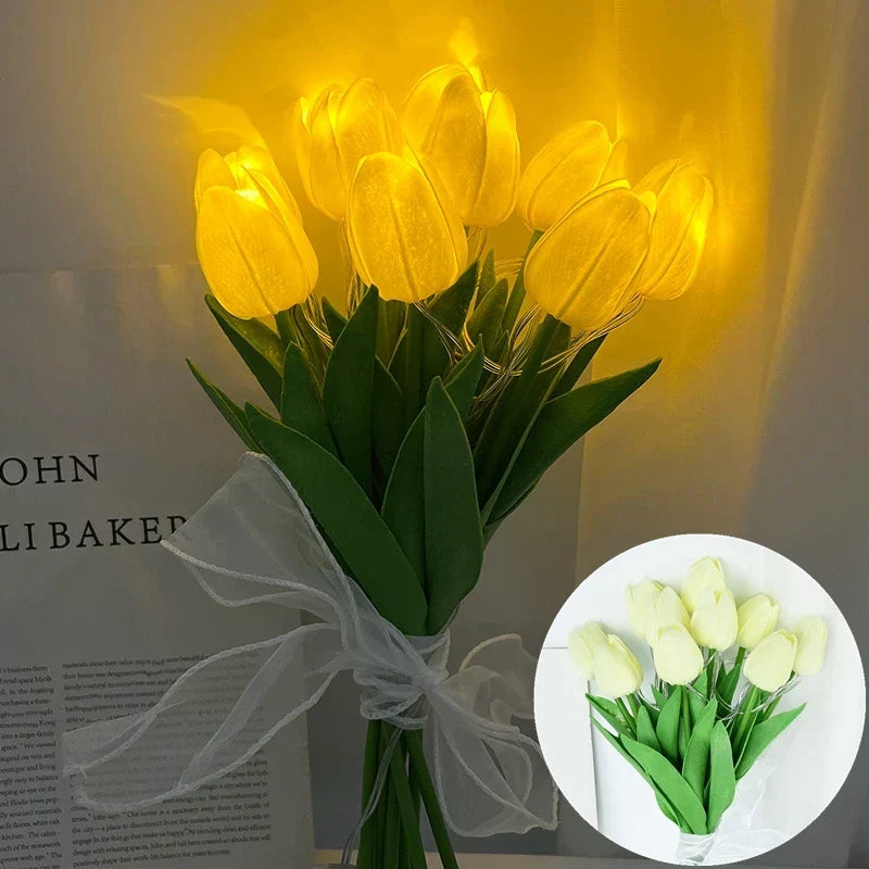 Lampa LED z sztucznym bukietem tulipanów idealna na prezenty lub jako dekoracja domu na przyjęcia weselne