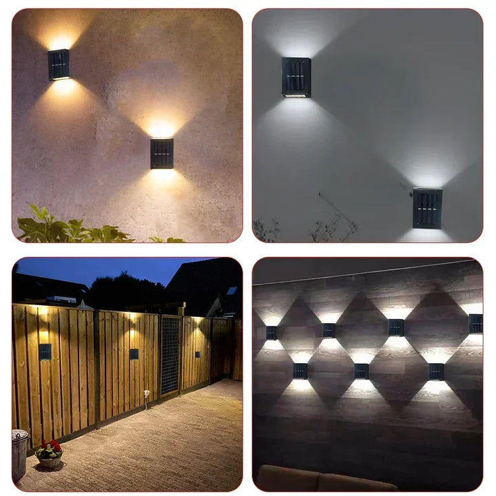 Wodoodporna Lampa Ścienna LED na Solar: Oświetlenie Górne i Dolne na Balkon, Ogród, Ulicę i Krajobraz
