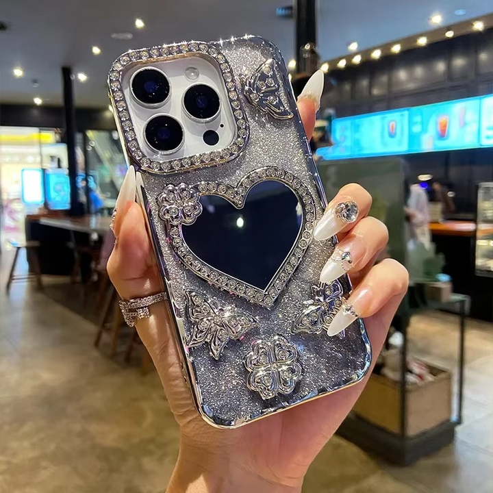 Etui z brokatem w kształcie motyla i lustrem dla iPhone&