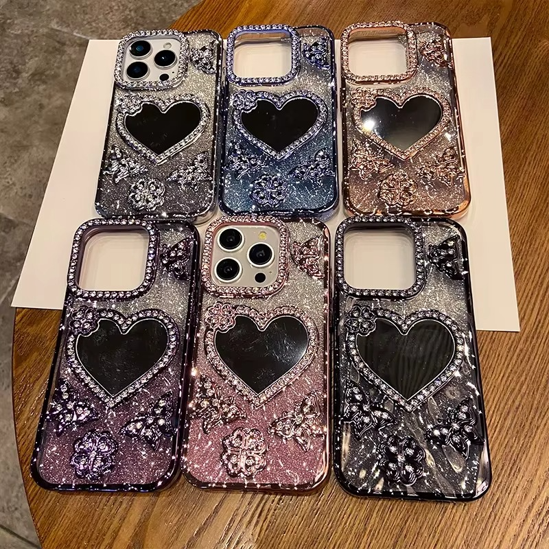 Etui z brokatem w kształcie motyla i lustrem dla iPhone&