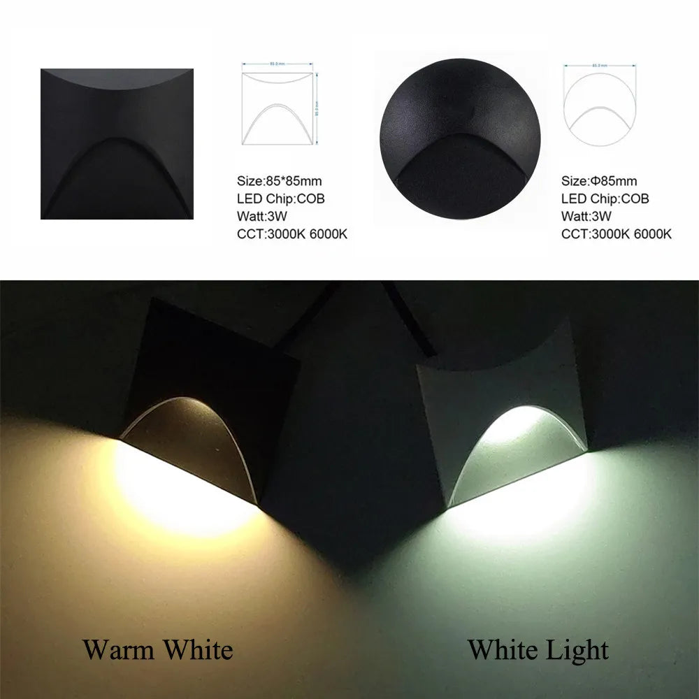 Nowoczesna wodoodporna lampa LED wpuszczana IP65 do oświetlenia zewnętrznego - 3W wbudowana lampa schodowa i balkonowa