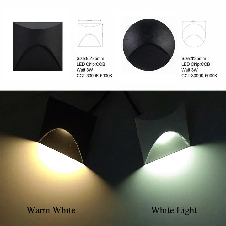 Nowoczesna wodoodporna lampa LED wpuszczana IP65 do oświetlenia zewnętrznego - 3W wbudowana lampa schodowa i balkonowa