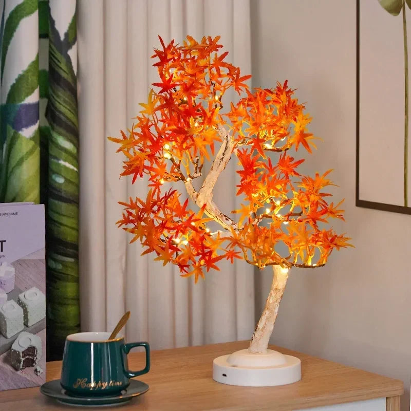 LED Klonowy Liść Bonsai Drzewo Nocna Lampa – Dekoracyjna Lampa Stołowa do Salonu i Sypialni |