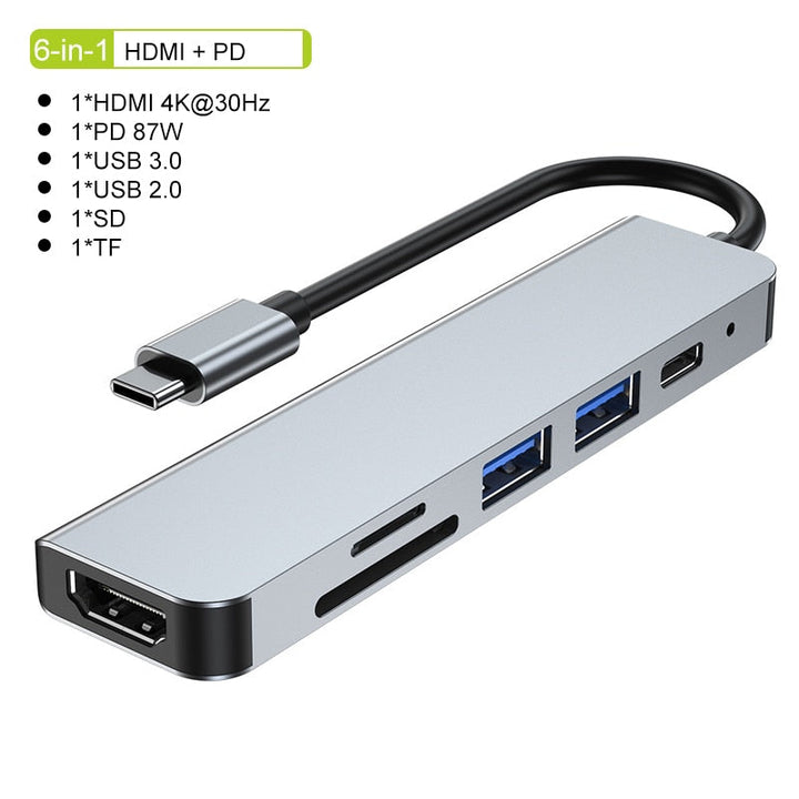 Hub Thunderbolt 3 USB-C z HDMI, PD, SD/TF dla MacBook Air M1 i iPad Pro