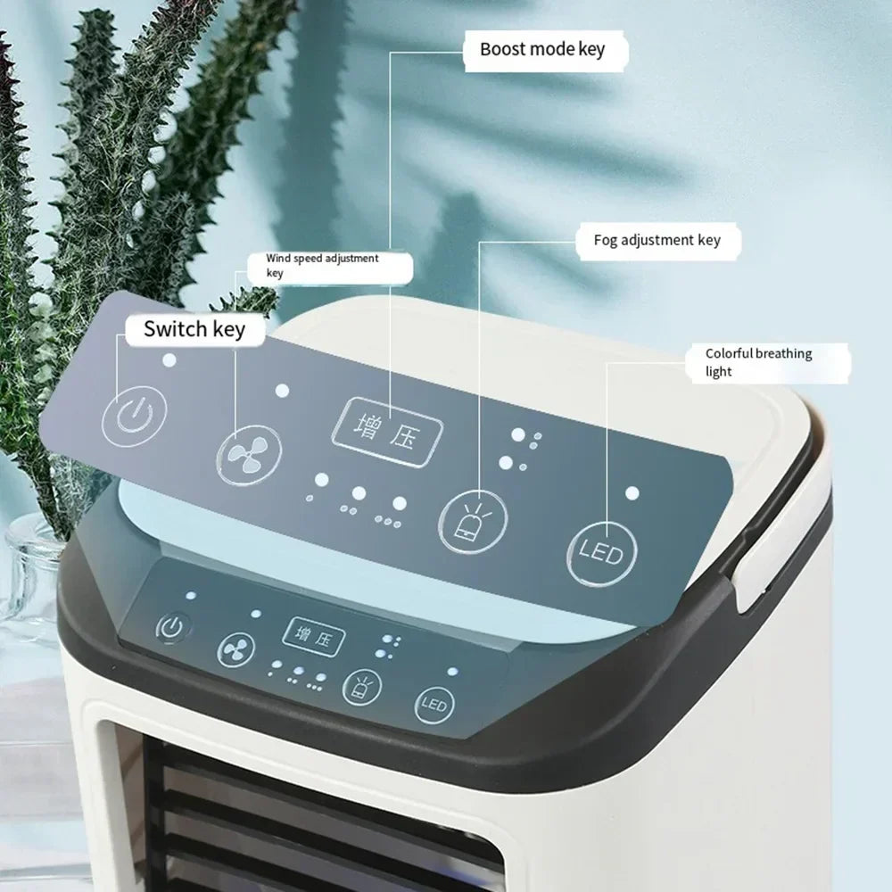 Przenośny Mini Klimatyzator USB – Wentylator Biurkowy z 3 Prędkościami Chłodzenia i LED Nocną Lampką, Chłodnica Powietrza do Domu, Biura i Kempingu |