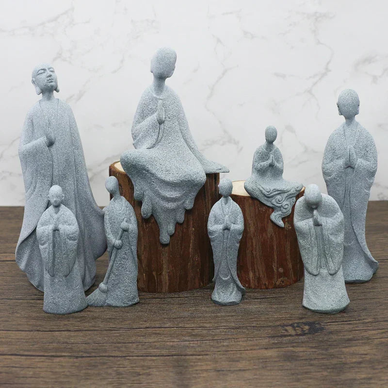 Mała figura Buddy z kamienia - buddyjscy mnisi, figury buddyzmu tybetańskiego, ornament do ogrodu zen, dekoracja do akwariów, medytacja w domu