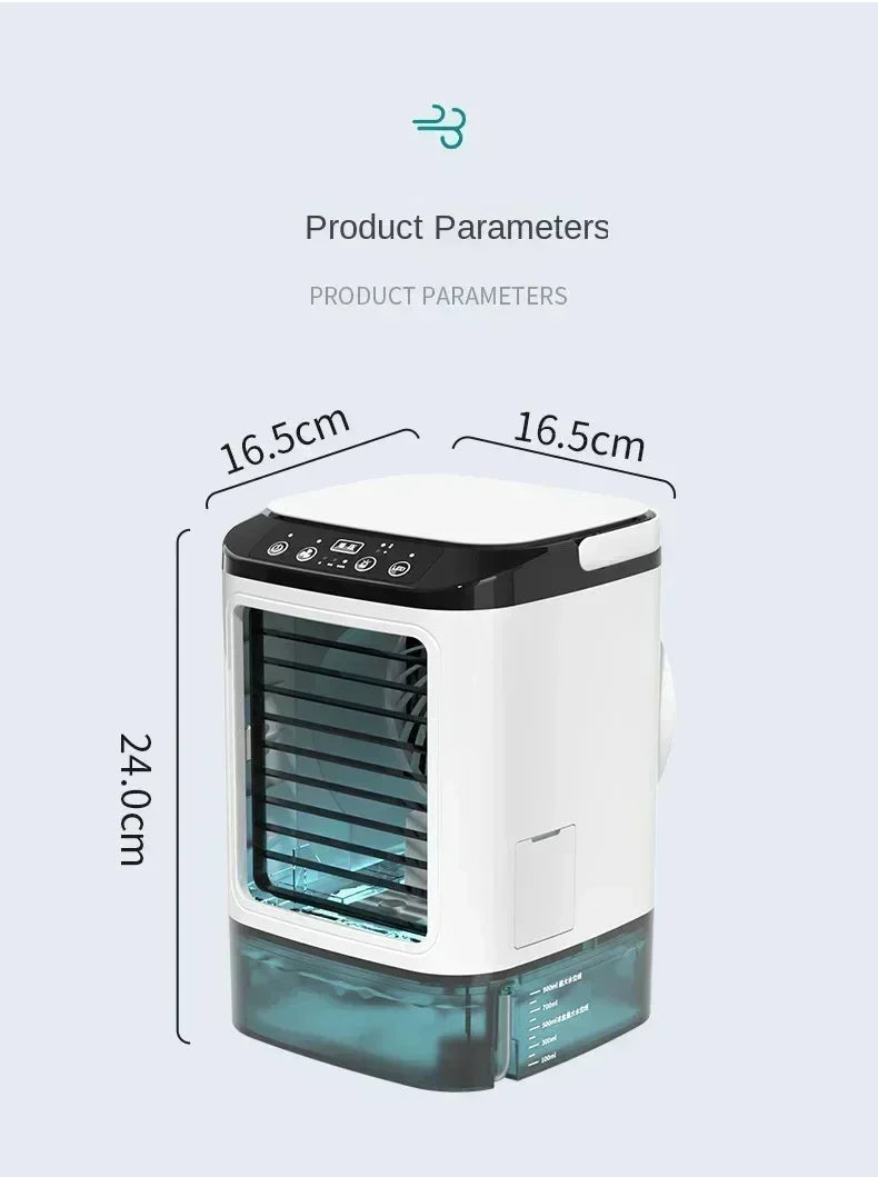 Przenośny wentylator klimatyzacyjny – podwójny spryskiwacz ultradźwiękowy, cichy wentylator z 3 prędkościami i nocną lampką do domu |