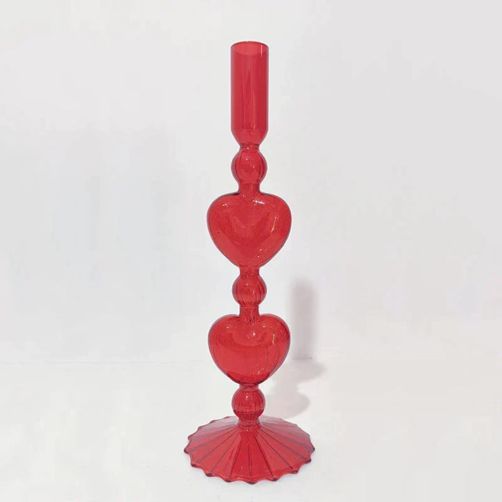 Retro Taper Candle Holder Czerwony Kształt Serca Szklany Świecznik Dekoracja Stołowa na Ślub Dom Party Wazon Szklany Dekoracja