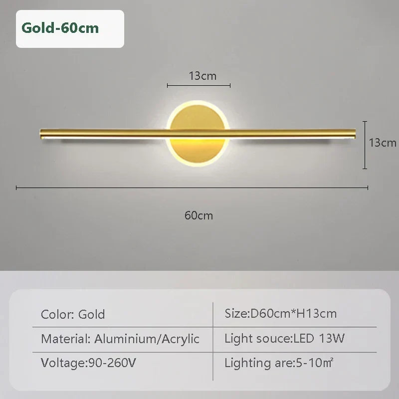 Lampa Ścienna LED LineaLux | Czarna i Złota | 40/60/80 cm | Ciepłe, Zimne i Trójkolorowe Światło | Nowoczesne Oświetlenie Lustra i Ściany